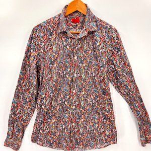 Devil's Advocate Men's Casual Multicolor Eyes Pattern Button Down Size Medium M